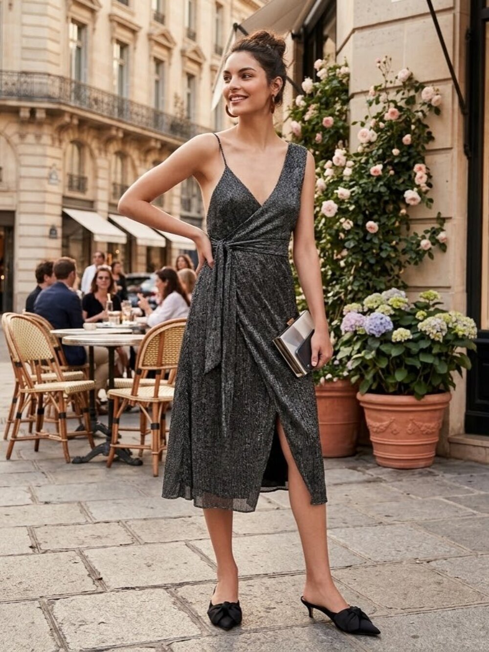 Keepsake Westido Now and Then Midi Dress Metallic Black Wedding Guest Party